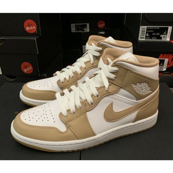 Nike Air Jordan 1 Mid Hemp Tan Gum Beige White Shoes 554724-271 Men's Size 14 - Picture 4 of 5